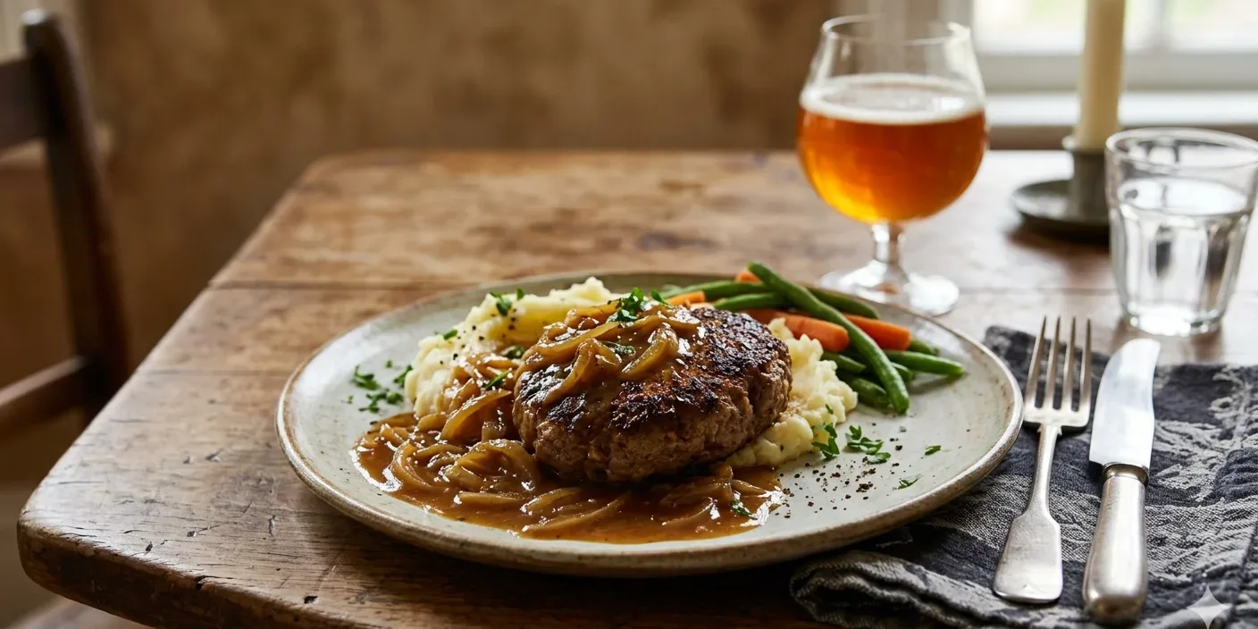Hamburger Steaks with Onion Sauce and Beer Hamburger Steaks with Onion Sauce and Beer