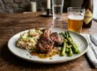 Lamb Chops on Lobster Mashed Potatoes with Green Asparagus and Belgian Beer